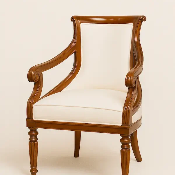 Belgrave Regency Armchair front view in solid mahogany with upholstered seat