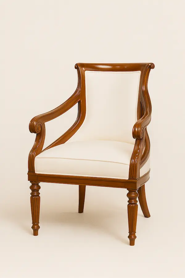 Belgrave Regency Armchair front view in solid mahogany with upholstered seat