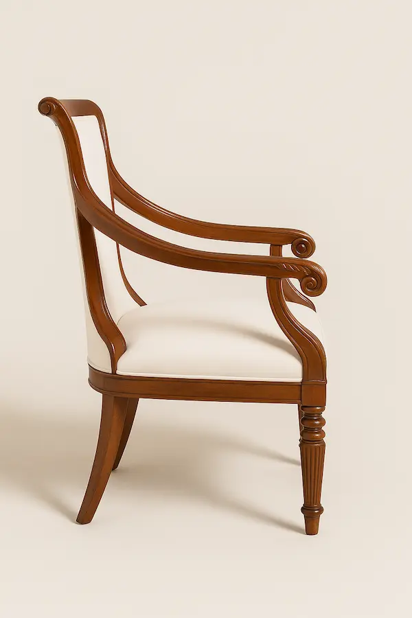 Belgrave Regency Armchair side profile showing scrolled arm and carved legs
