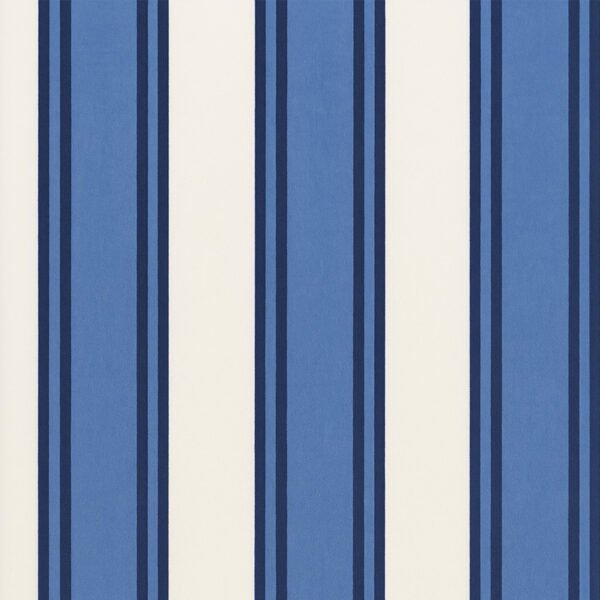 Monsoon Bay Stripe fabric swatch in blue and ivory, 100% cotton