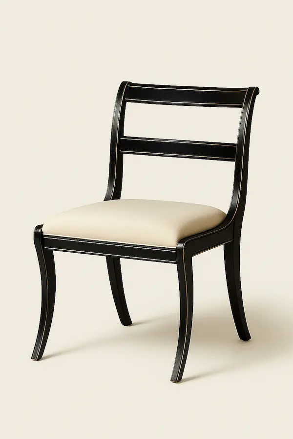 Regency Ebony Gold Mahogany Side Chair – Three-Quarter View with Upholstered Seat