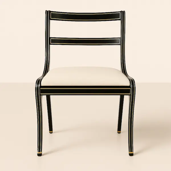 Regency Ebony Gold Side Chair – Front View, Solid Mahogany with Upholstered Seat