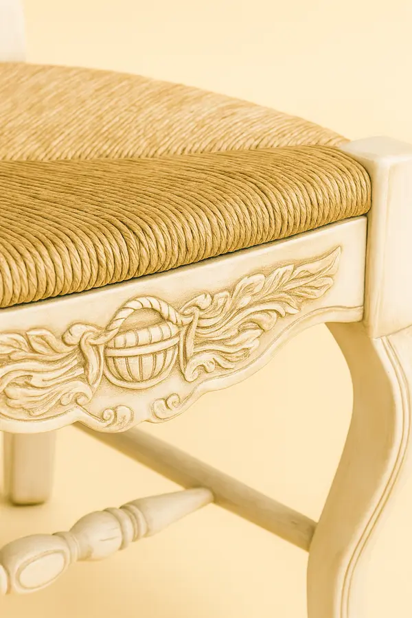 Chantilly Provincial Ladderback Chair – French Country Carved Mahogany with Rush Seat.