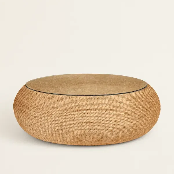 Devon Woven Cocktail Table handwoven lampakanay with tempered glass top