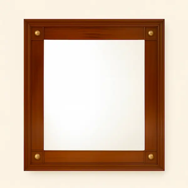 Front view of the Equestrian Manor Mirror with mahogany frame and brass rosette accents Title: Equestrian Manor Mirror – Front View in Mahogany with Brass Details