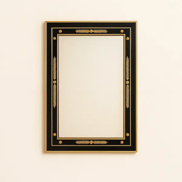 Black and gold Windsor Regency Mirror with gold leaf laurel detailing