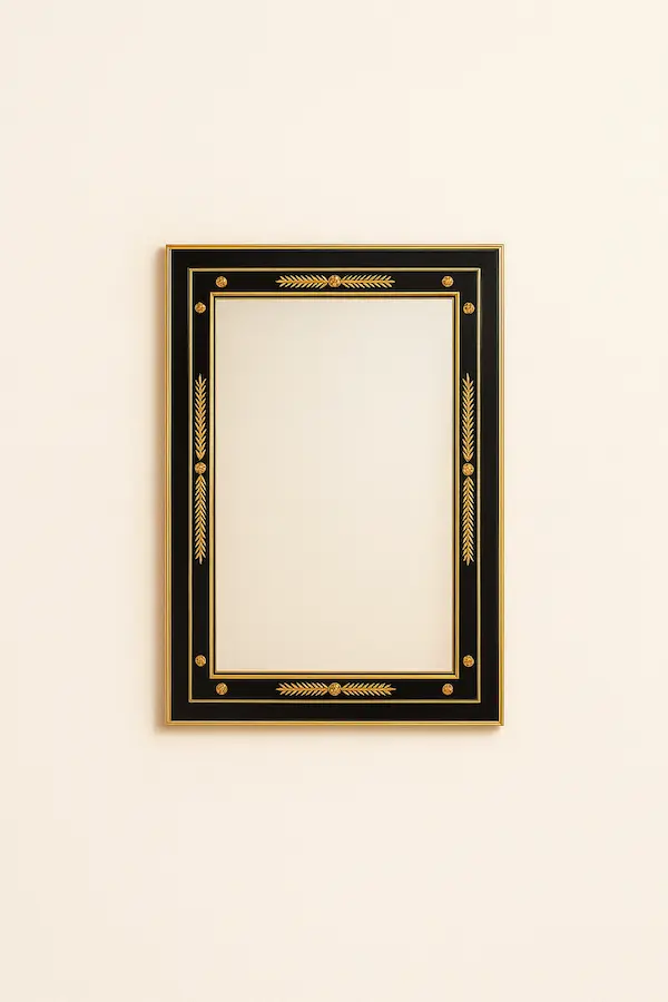 Black and gold Windsor Regency Mirror with gold leaf laurel detailing