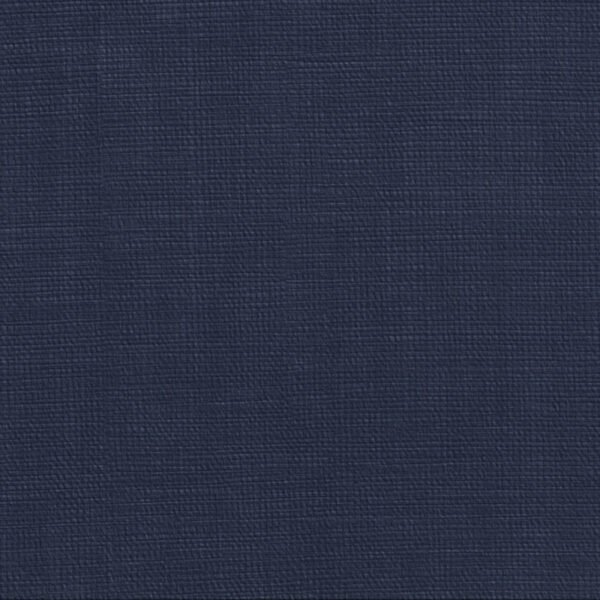 Close-up of Wexford Midnight 100% linen fabric swatch in deep navy blue with subtle woven texture.