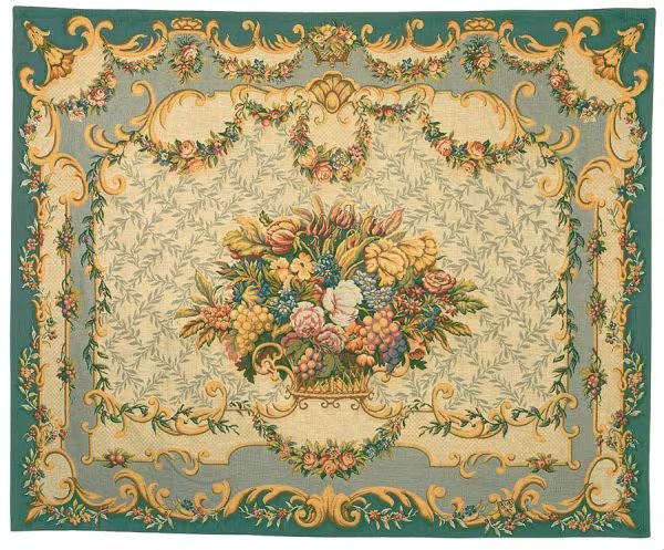 AUBUSSON FLORAL BASKET TAPESTRY