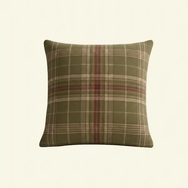 Highland Plaid Wool Cushion in tartan wool with feather insert – front view