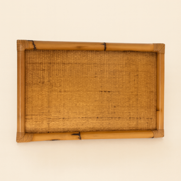 LARGE WOVEN RATTAN BAMBOO SERVING TRAY