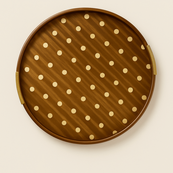 MAHOGANY MARQUETRY POLKA DOT ROUND TRAY