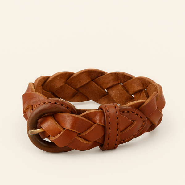 TAN LEATHER BRAIDED NAPKIN RING