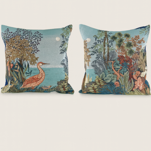 TROPICAL HERON TAPESTRY PILLOW SET