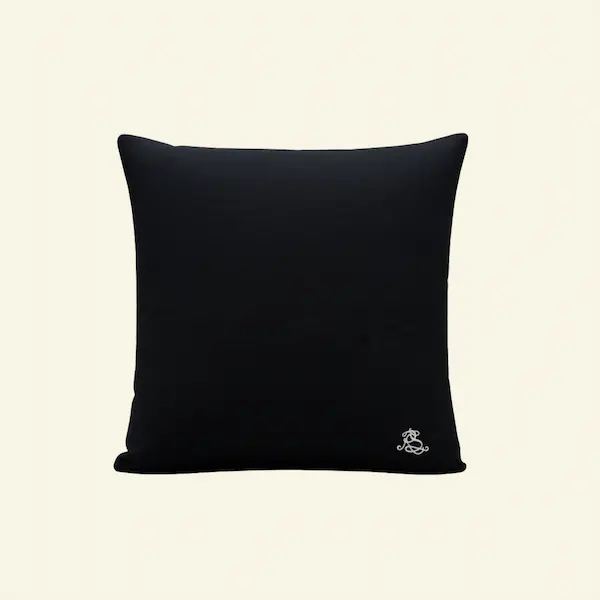 Midnight Embroidered Cotton Cushion front view with RS embroidered monogram.