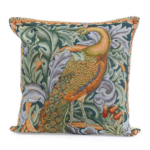 PEACOCK & FOLIAGE TAPESTRY PILLOW