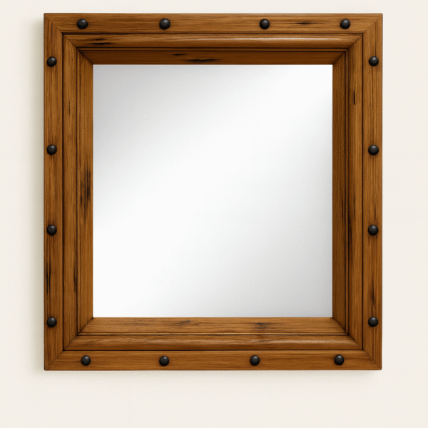 Joshua Tree Mahogany Wall Mirror with handcrafted frame and rivet detail