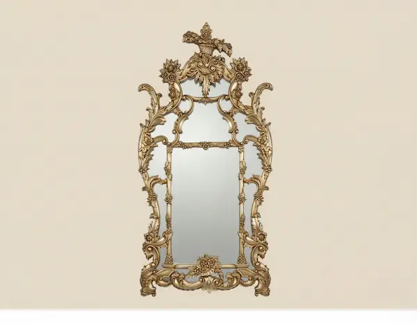 Full view of Beaumont Gilded Rococo Mirror with ornate floral gold leaf frame